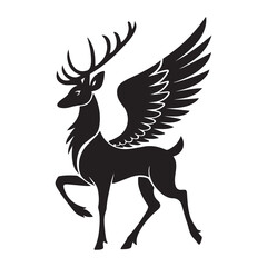 Fototapeta premium Deer with wings silhouette vector illustration on white background 