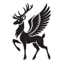 Fototapeta premium Deer with wings silhouette vector illustration on white background 