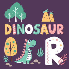 Cute Cartoon Dinosaur and Trees T-Shirt Design for Kids and Nature Lovers