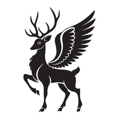 Deer with wings silhouette vector illustration on white background 