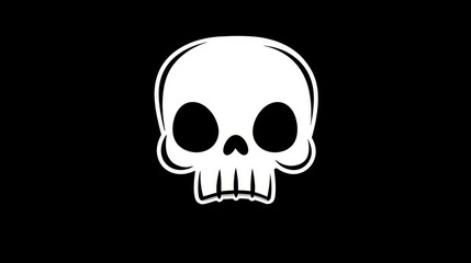 A stark white skull is depicted against a solid black background. The design features a bold outline, making it suitable for diverse applications, from artwork to digital projects