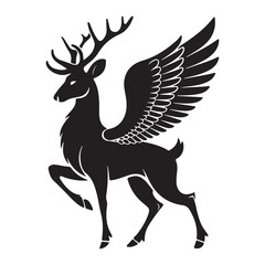 Fototapeta premium Deer with wings silhouette vector illustration on white background 