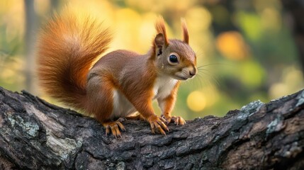 Cute Squirrel on Tree Bark