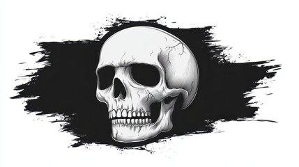 Fototapeta premium A human skull is prominently illustrated with intricate detailing, showcasing its structure and textures against a dark, contrasting backdrop, evoking a sense of depth and realism
