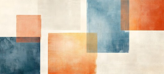 Geometric Harmony: An abstract composition of overlapping colored squares. this digital art piece features a warm palette of complementary colors, creating a sense of depth and visual intrigue.