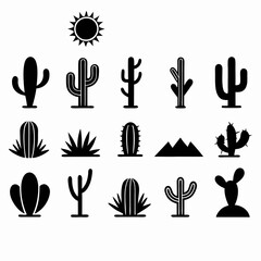 Fototapeta premium Cactus icons set. Black silhouettes of cacti. Vector illustration
