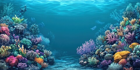 Naklejka premium A vibrant underwater ocean scene featuring colorful coral reefs and fish