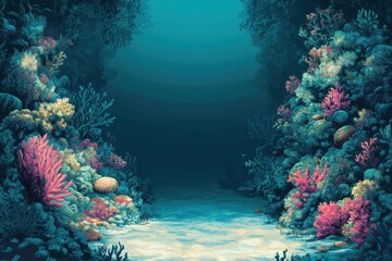 Naklejka premium An underwater scene featuring colorful coral and tranquil aquatic elements