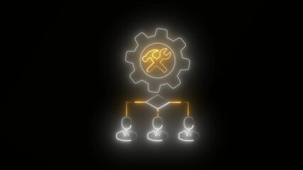 Business ability concept, how much an organization can produce as it relates to time, cost and quality. Glowing neon line of resources allocation icon on black background. 