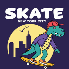 New York City Skate Crocodile Funny T-Shirt Design for Skaters and NYC Lovers