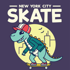 New York City Skate Crocodile Funny T-Shirt Design for Skaters and NYC Lovers