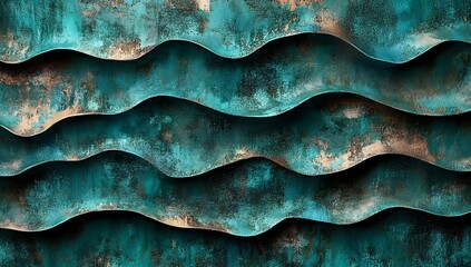 Wave Patterned Copper: Abstract waves form in a weathered copper texture background, the patterns creating a striking visual, evoking both an industrial aesthetic and a sense of natural flow.