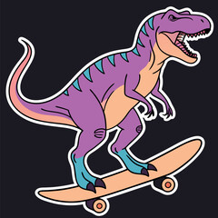 Obraz premium Funny T-Rex Dinosaur Skateboarding Cartoon T-Shirt Design for Kids