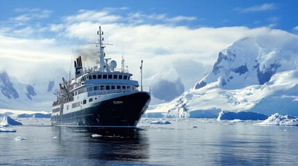 Ship in Icy Blue Waters