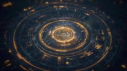 Obraz premium Futuristic circular game board with glowing lines and intricate patterns