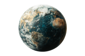 Detailed view of Earth with transparent background