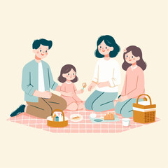 family having a picnic together happily