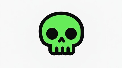 A vibrant green skull with large black eyes and a distinct outline captures attention against a plain white background, highlighting creative graphic design
