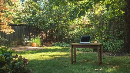 Outdoor Workspace with Laptop
