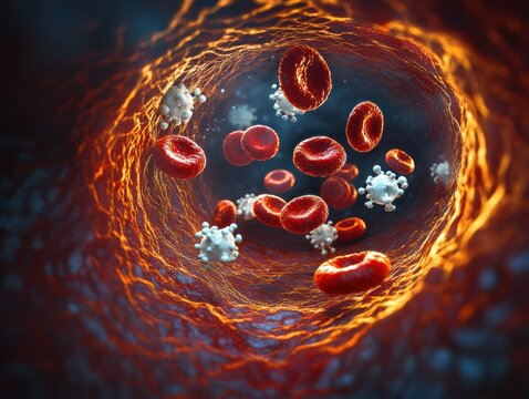 Activated Platelets and Fibrin Mesh Forming Thrombus in Blood Vessel Repairing Damage