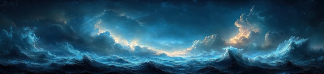Fototapeta premium Stormy Night Sky with Dark Teal Clouds Moonlight and Ethereal Glow Dramatic Landscape