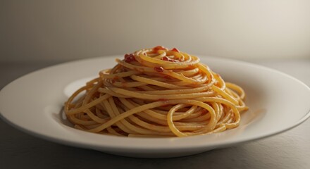 Delicious Spaghetti with Simple Tomato Sauce - A plate of spaghetti topped with a simple tomato sauce. A perfect for food blogs, cookbooks, or restaurant menus