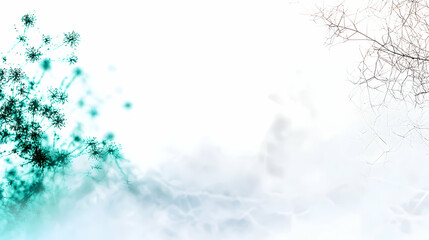 Obraz premium Abstract teal shapes and bare branches against bright white background