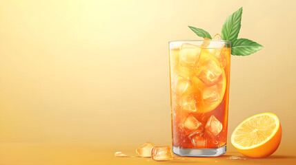 Summer Ice Tea Banner: Premium Quality Cold Drink Illustration for Refreshing Promotions