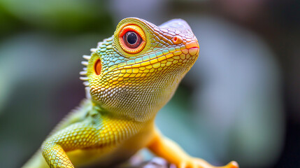 Obraz premium Colorful lizard perched on a branch in a tropical forest during daylight hours