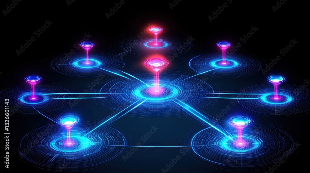 Poster abstract digital connection network with glowing nodes and lines