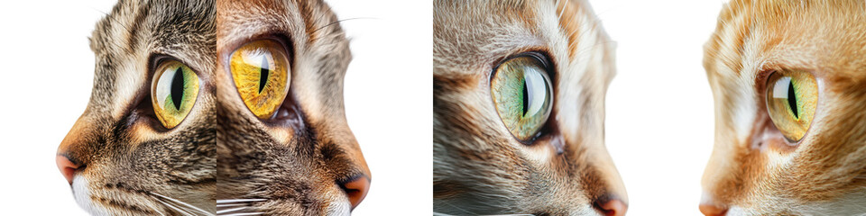 Closeup shot of a cat s alert watchful green eyes with glowing pupils and whiskers  The image captures the intense curious gaze of a feline predator in a perspective