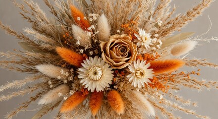 Dried Flower Arrangement in Autumn Hues - Elegant dried flower bouquet in warm autumnal tones. Perfect for home decor or special events