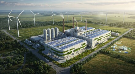 Eco-Friendly Chemical Plant: Futuristic Sustainable Design - Renewable energy, sustainable chemistry, green technology, eco-friendly production, future innovation