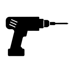 Electric drill vector icon. Flat black symbol. Pictogram is isolated on a white background. Designed for web and software interfaces.