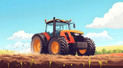 Obraz premium Professional Vector Illustration of Tractor Watering Soil Field - Agriculture Concept