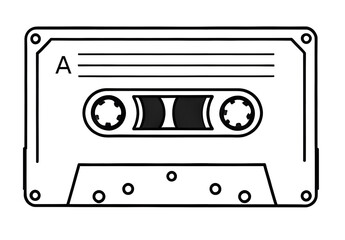 Fototapeta premium Retro Tape, Cassette black and white isolated icon clipart drawing, Side A
