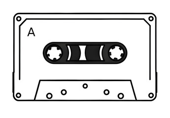 Naklejka premium Retro Tape, Cassette black and white isolated icon clipart drawing, Side A