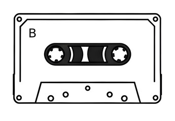 Fototapeta premium Retro Tape, Cassette black and white isolated icon clipart drawing, side B