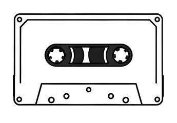 Fototapeta premium Retro Tape, Cassette black and white isolated icon clipart 80s and 90s nostalgia
