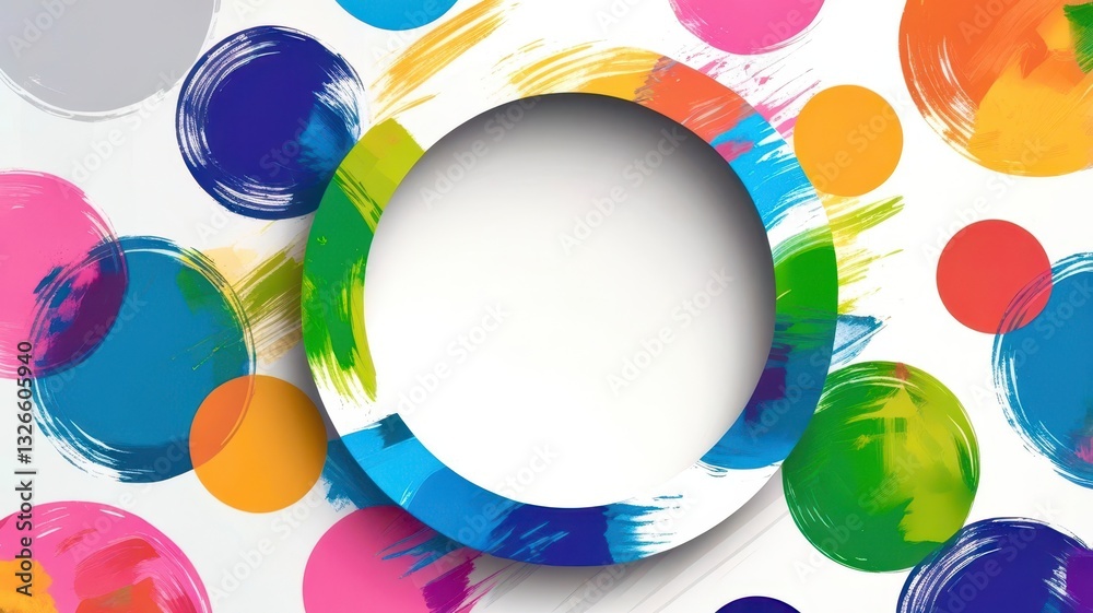 Poster a colorful background with a white circle in the middle