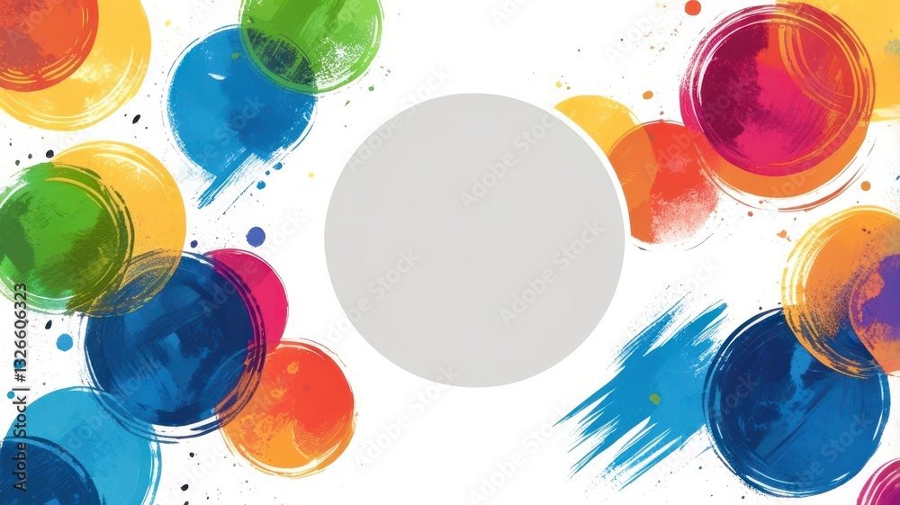 Poster A colorful background with a white circle in the middle
