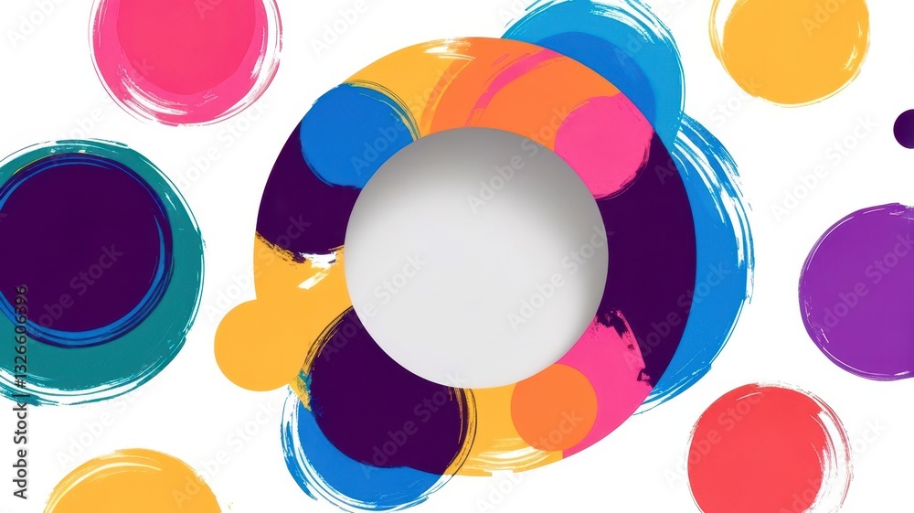 Poster A colorful image of circles with a white circle in the middle