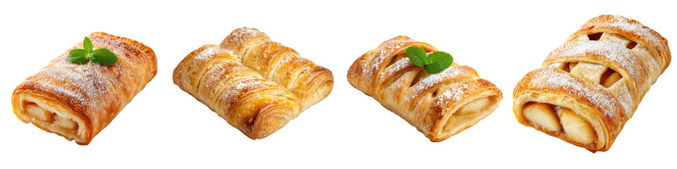 An enticing display of various homemade pastries including buttery croissants fruit filled Danish and cinnamon sugar dusted rolls offering a tempting array of sweet and flaky delights