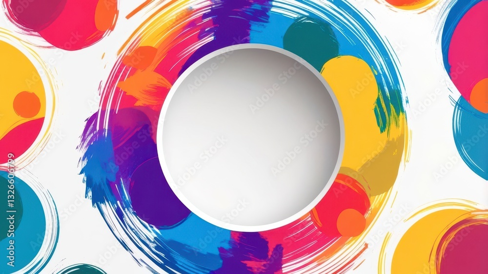 Poster a colorful abstract painting with a white circle in the middle