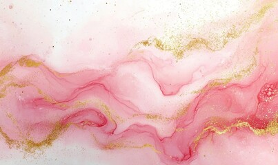 Fototapeta premium Abstract Pink White Watercolor Art Background with Gold Glitter Modern Fluid Design for Wedding Invitations Banners and Decorations