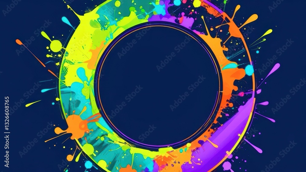 Poster a colorful circle with splatters of paint on it