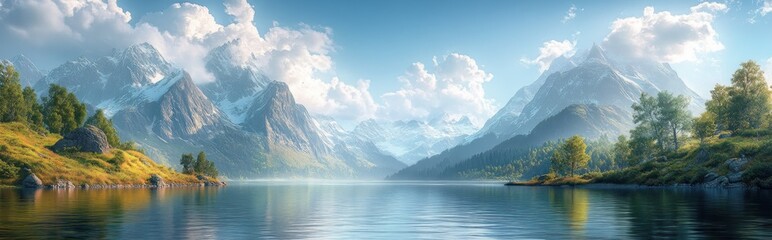 Fototapeta premium Majestic Fjord Landscape in Norway with Towering Mountains and Tranquil Summer Water