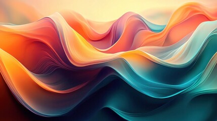 Abstract Colorful Waves Vibrant Backgrounds Fluid Shapes Teal Orange Yellow Modern Digital Art
