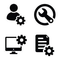 Settings icon set . Settings black fill icons .