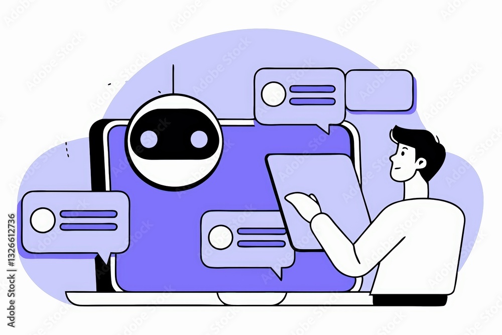 Poster a person interacts with a chatbot on a computer, showcasing the integration of ai in communication a